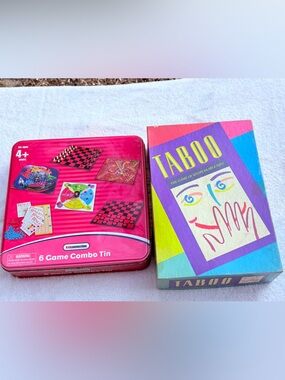 Vintage 1989 Taboo Game + 6-Game Combo Tin Set Family Board Game Night Lot